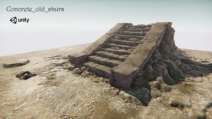 Concrete old stairs Low-poly 3D model