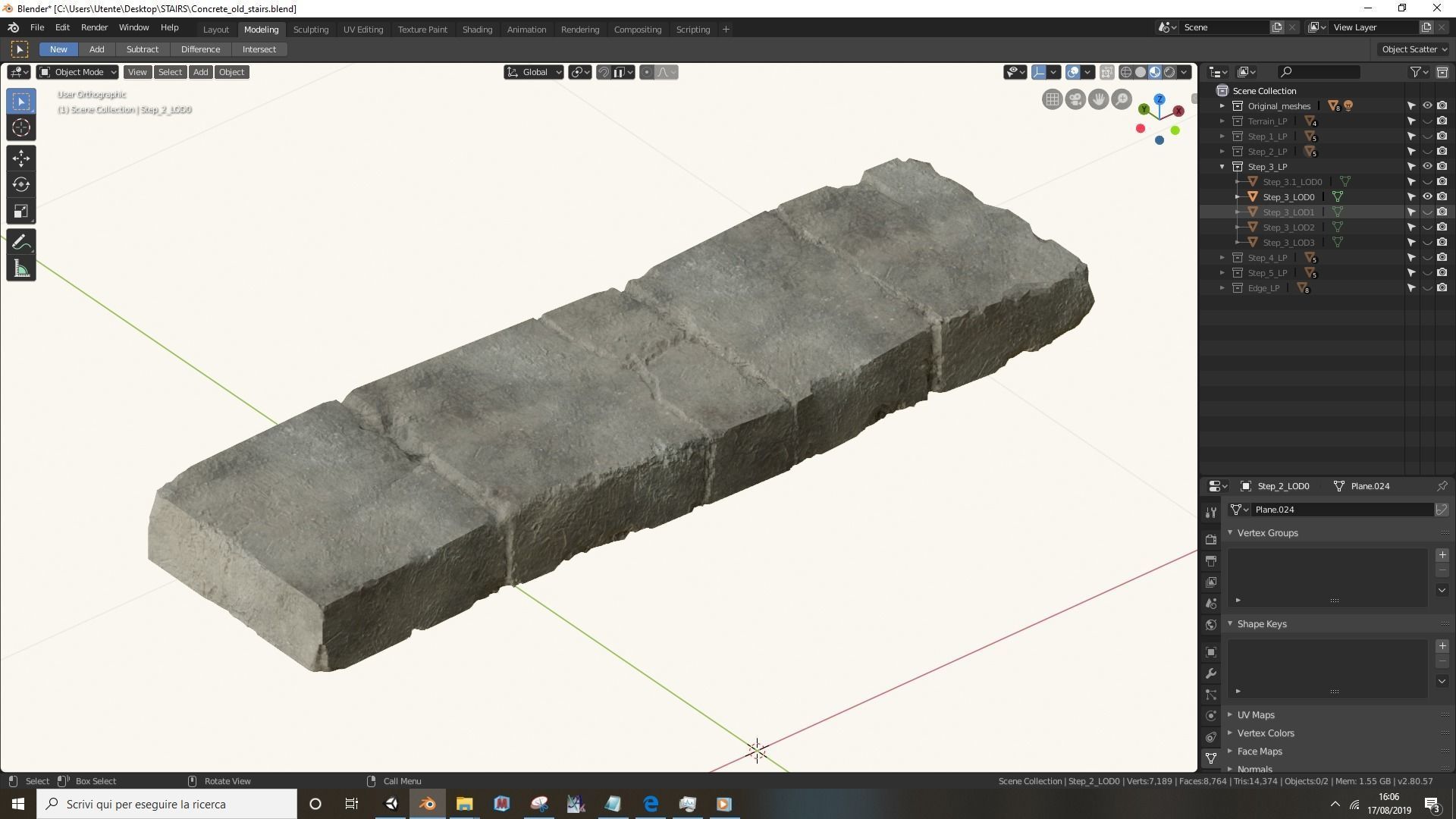 Concrete old stairs Low-poly 3D model_26