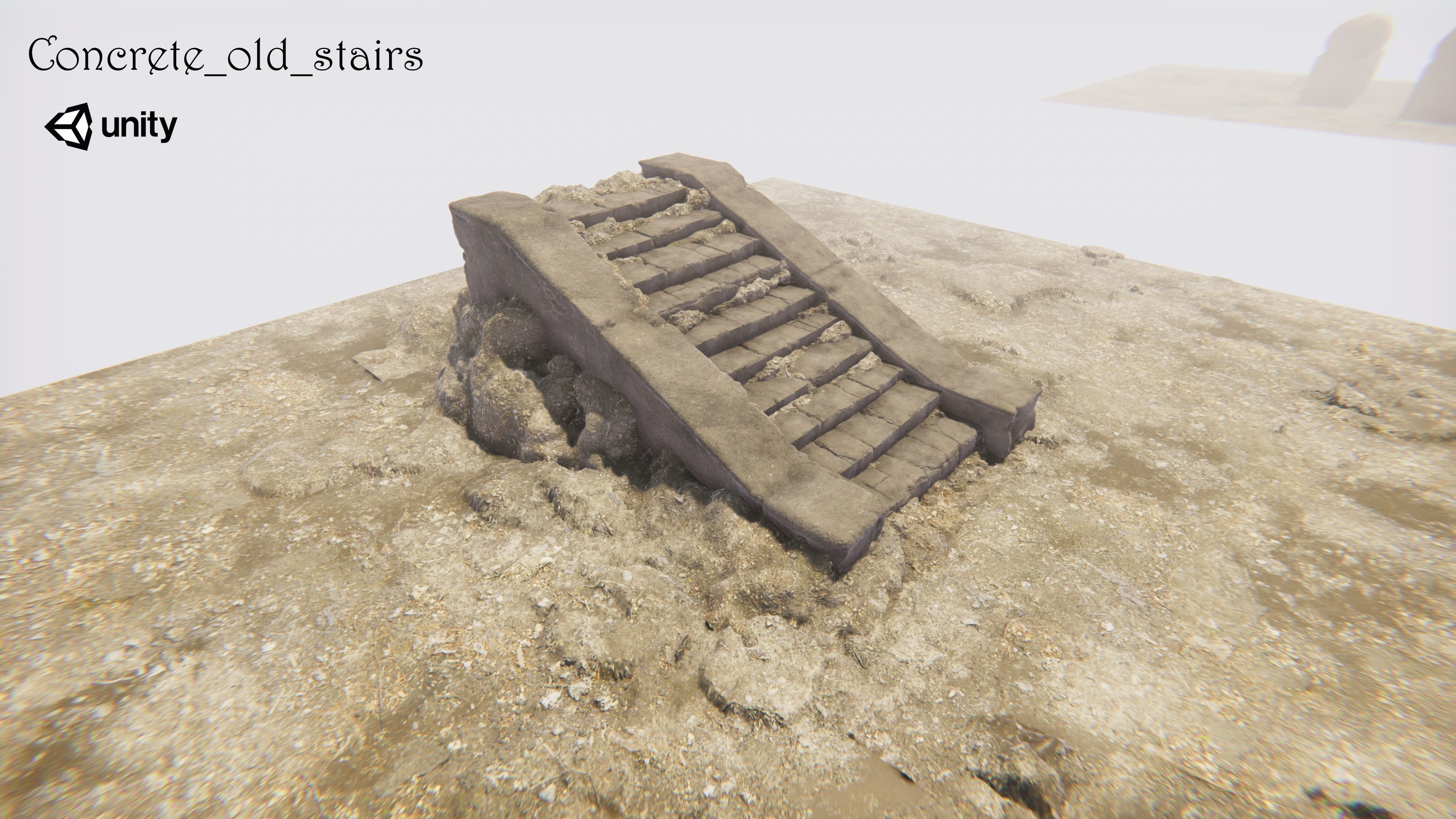 Concrete old stairs Low-poly 3D model_3