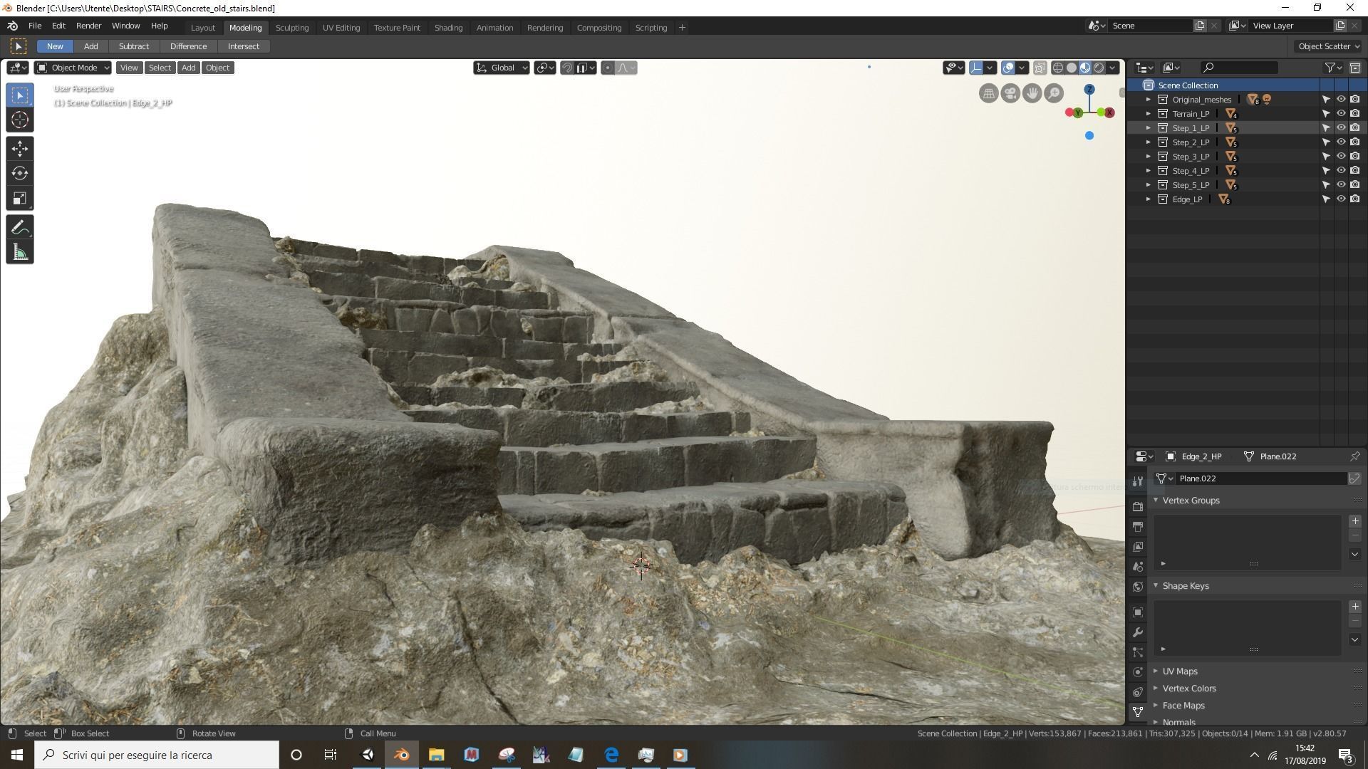 Concrete old stairs Low-poly 3D model_13