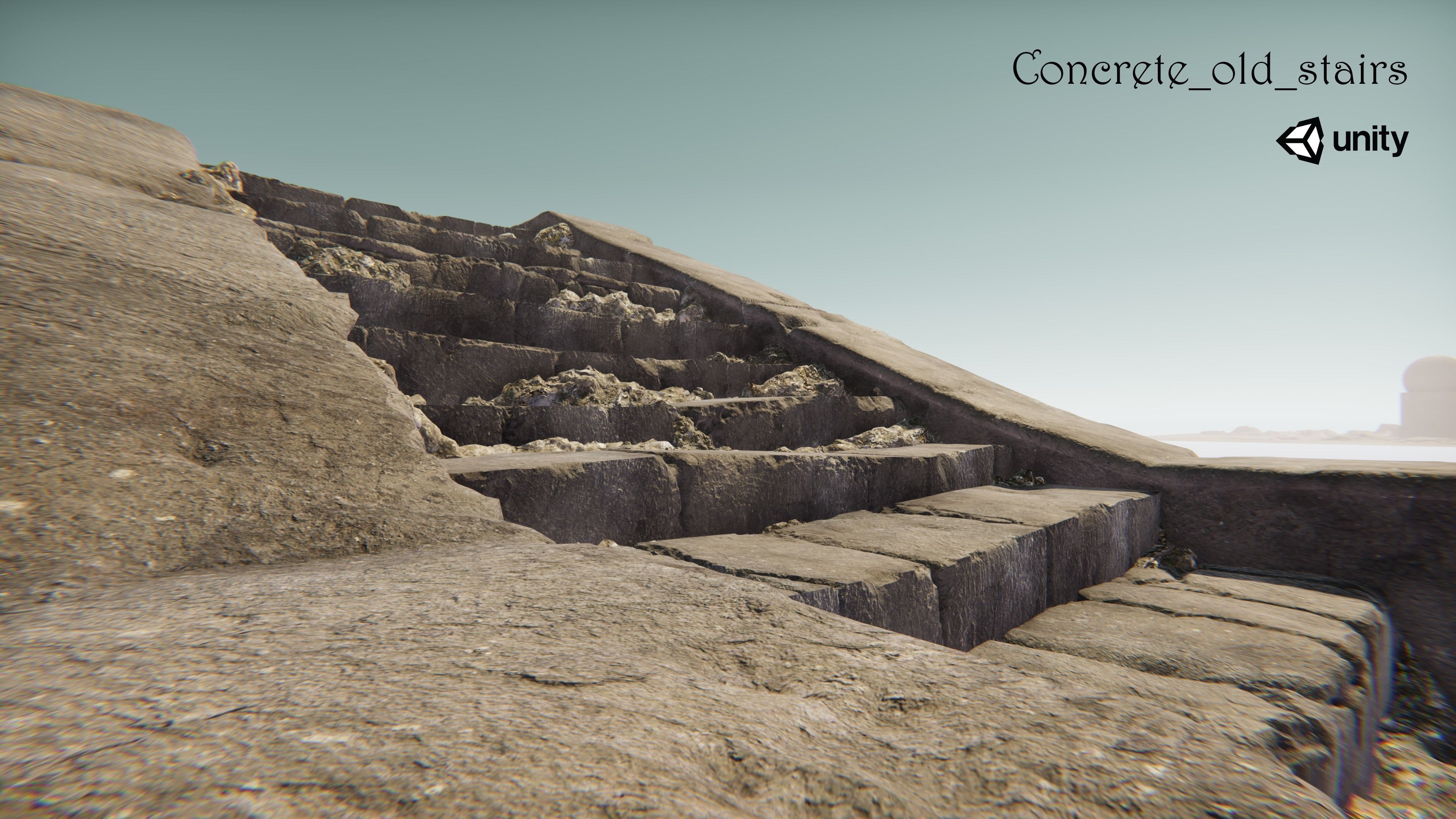 Concrete old stairs Low-poly 3D model_5