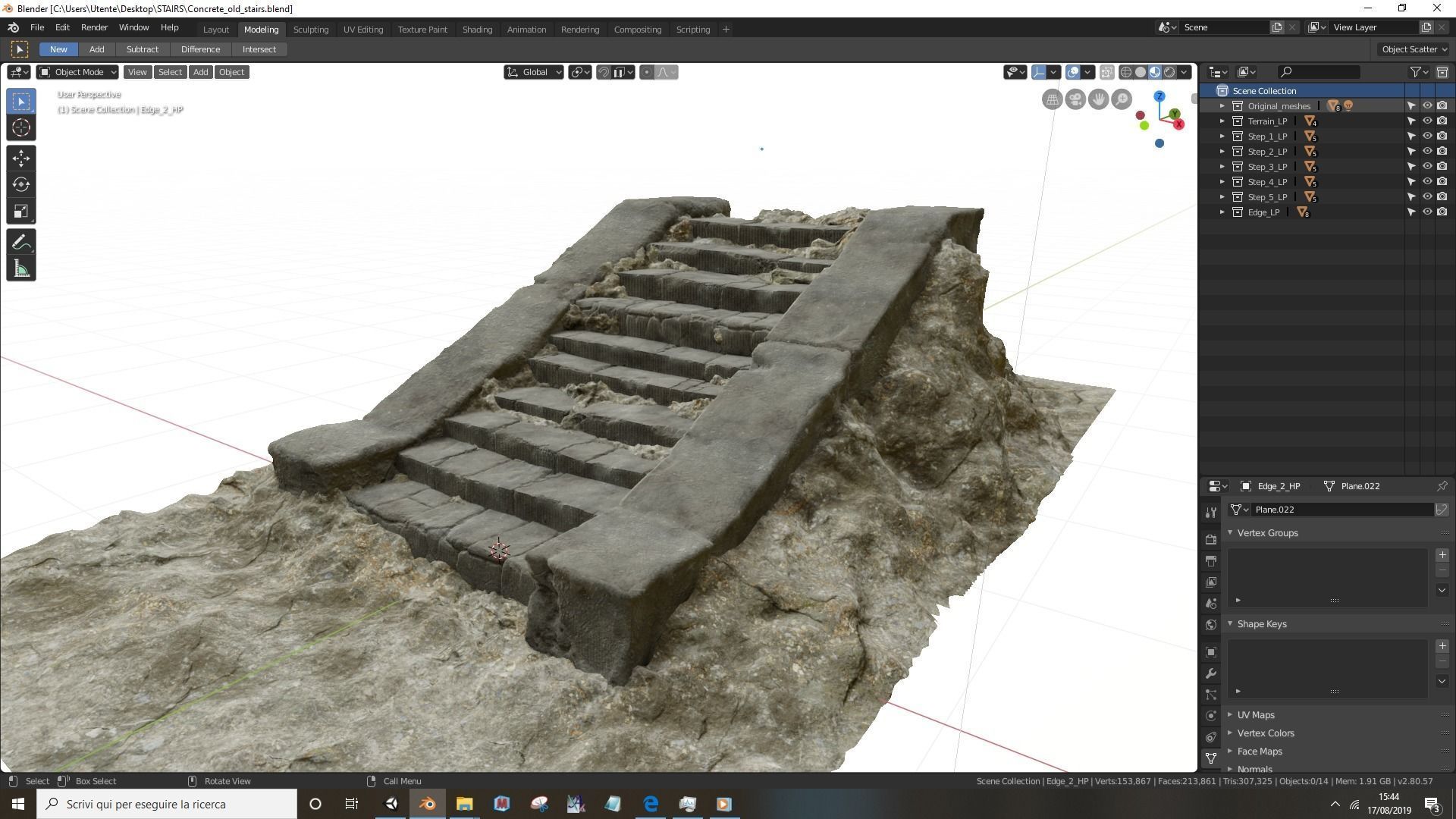 Concrete old stairs Low-poly 3D model_11