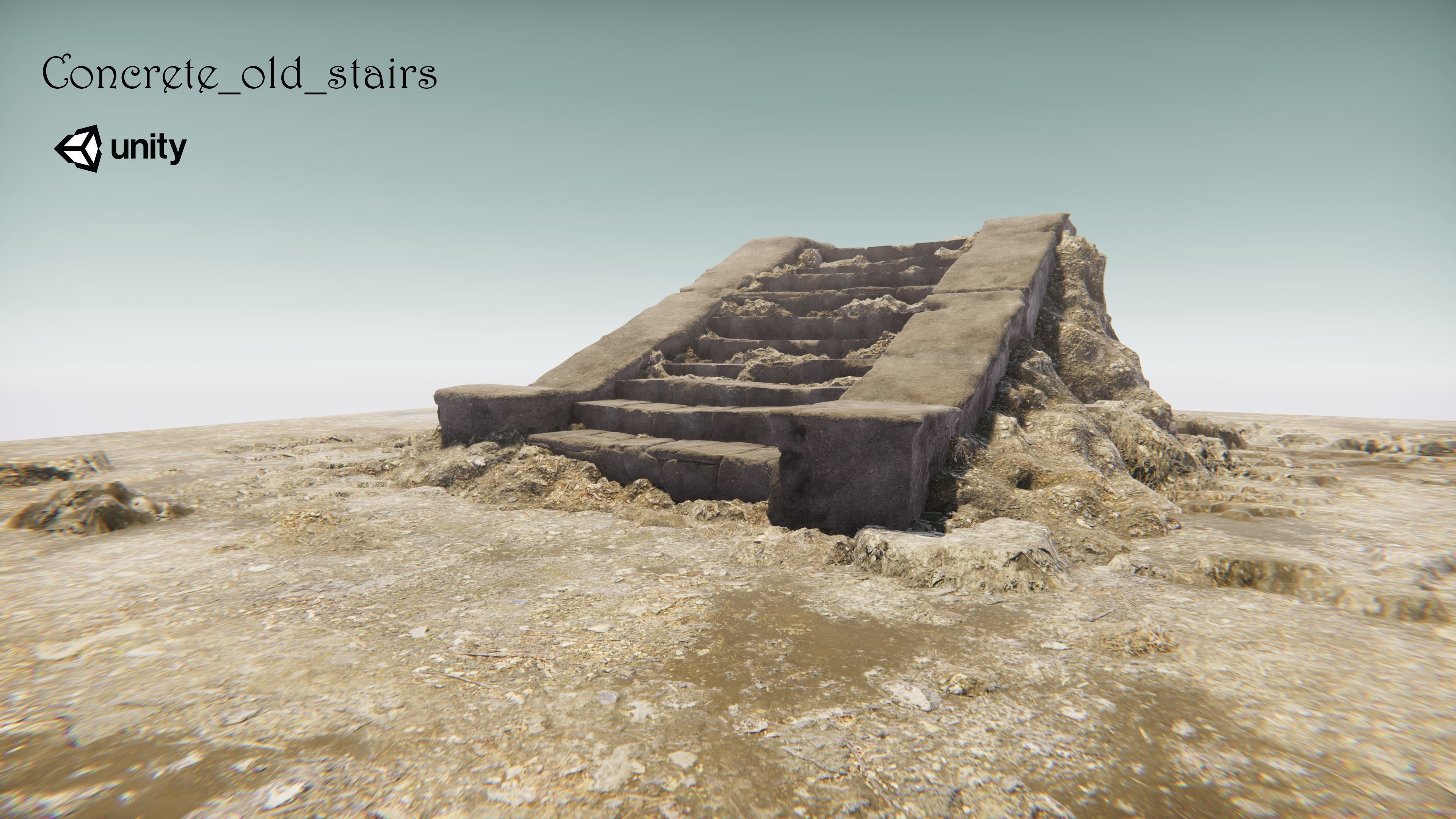 Concrete old stairs Low-poly 3D model_2