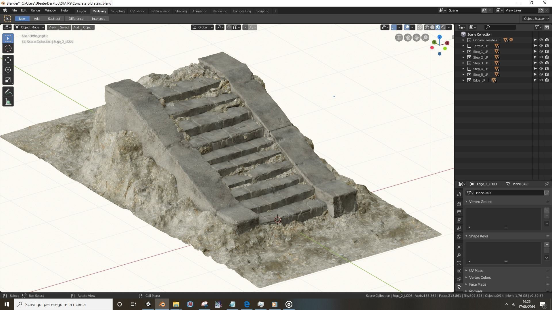 Concrete old stairs Low-poly 3D model_10