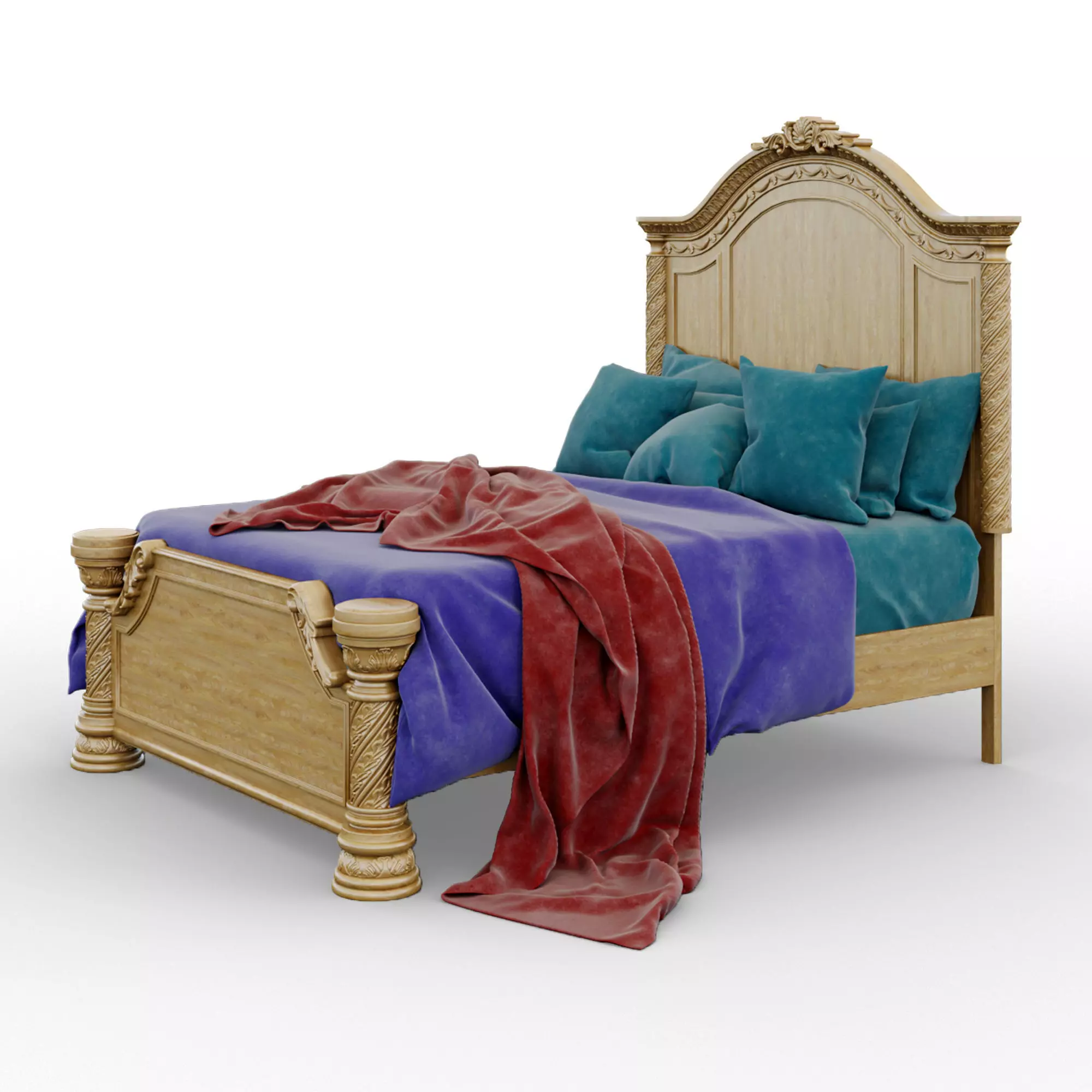 Magnolia Manor Antique White Queen Upholstered Panel Bed 3D model