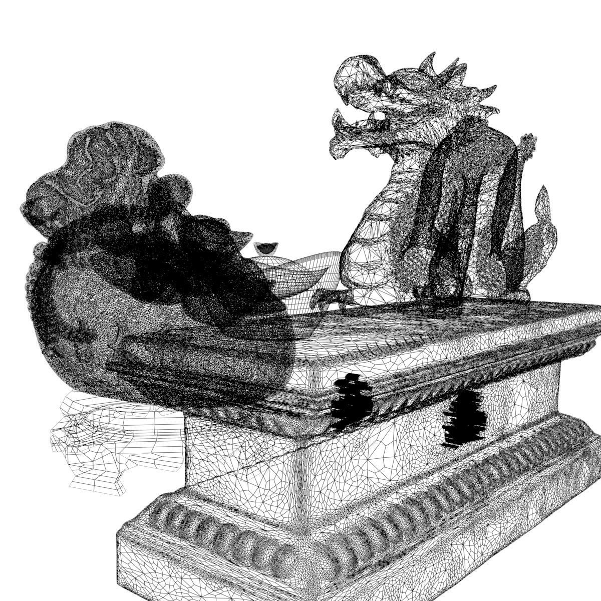 Chinese money bag with yuanbao and dragon 3D model_4