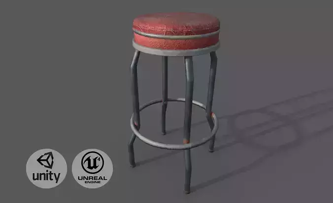 Vintage leather stool Low-poly 3D model