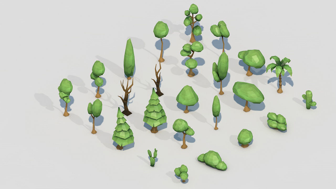 25 Low Poly Trees Plants Bushes Low-poly 3D model_3