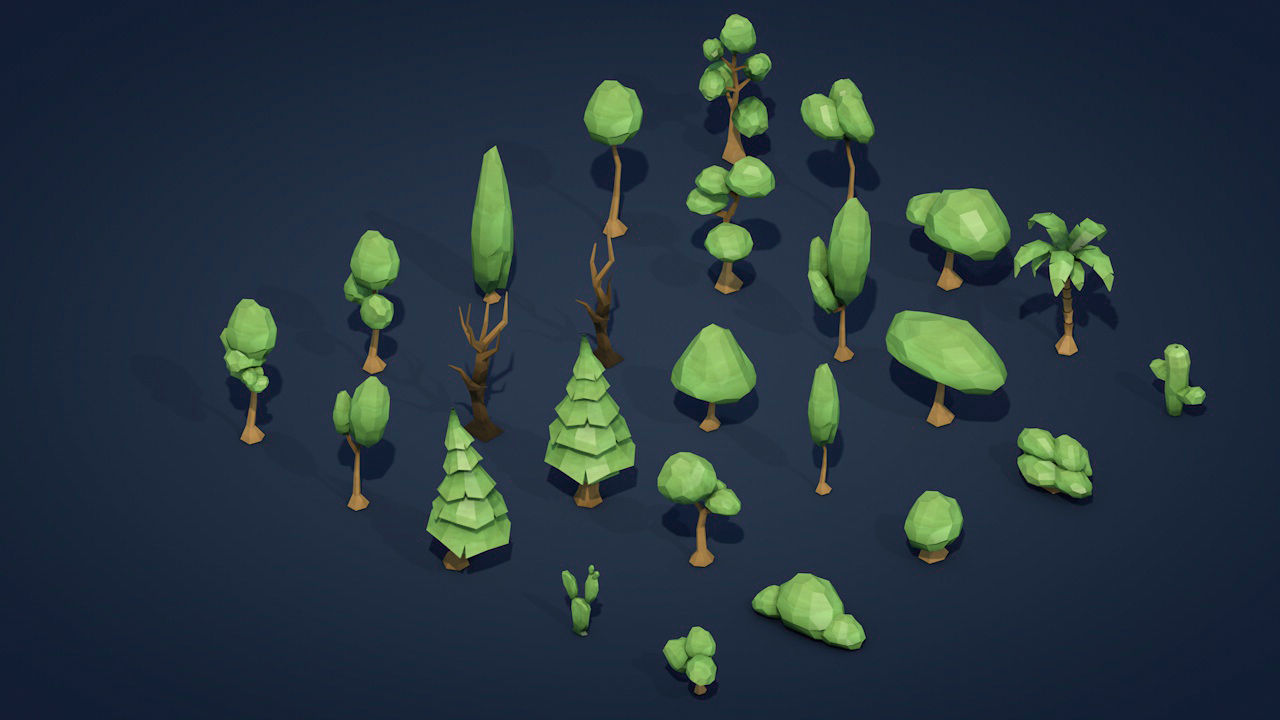 25 Low Poly Trees Plants Bushes Low-poly 3D model_1