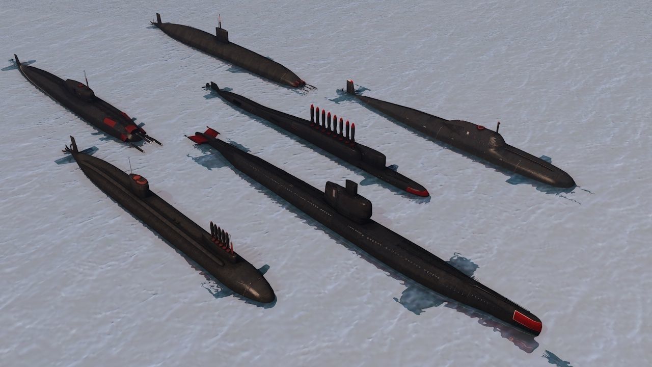 Pack Of 6 low poly game ready nuclear battle submarines  Low-poly 3D model_1