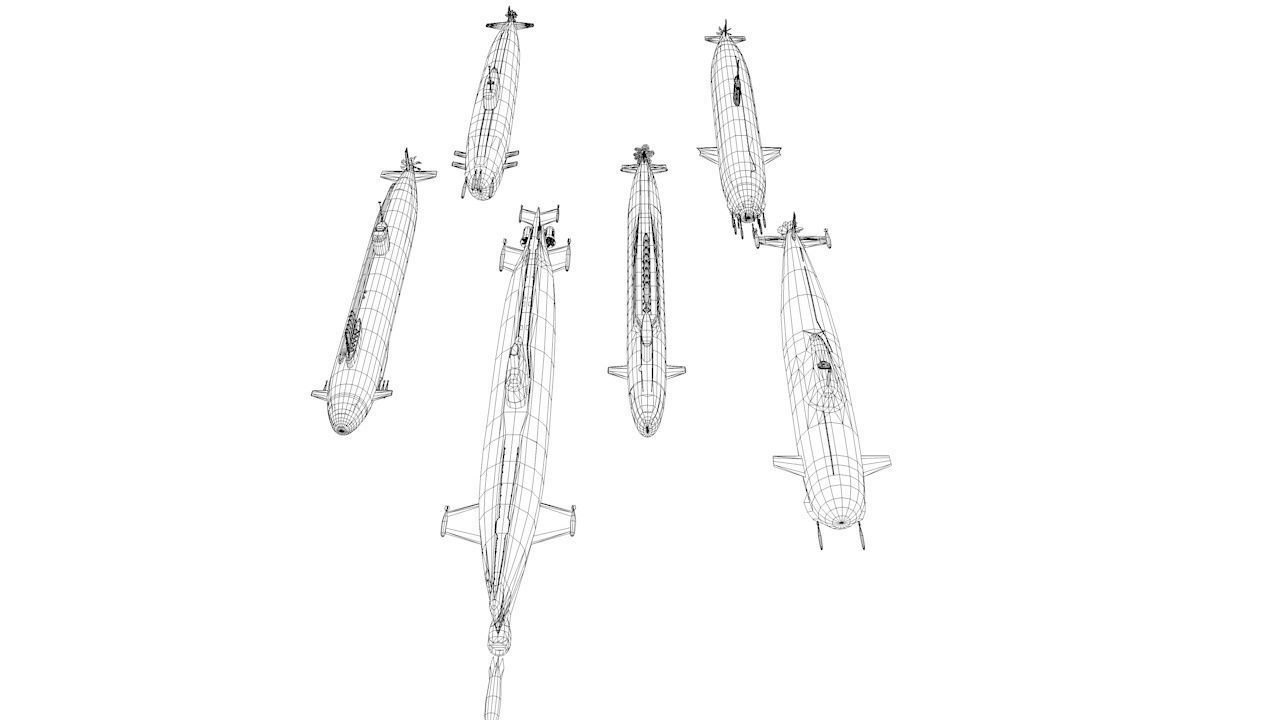 Pack Of 6 low poly game ready nuclear battle submarines  Low-poly 3D model_8
