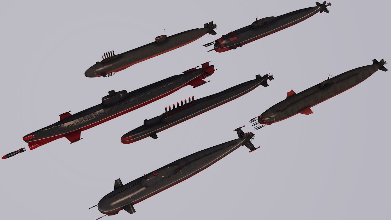 Pack Of 6 low poly game ready nuclear battle submarines  Low-poly 3D model_5