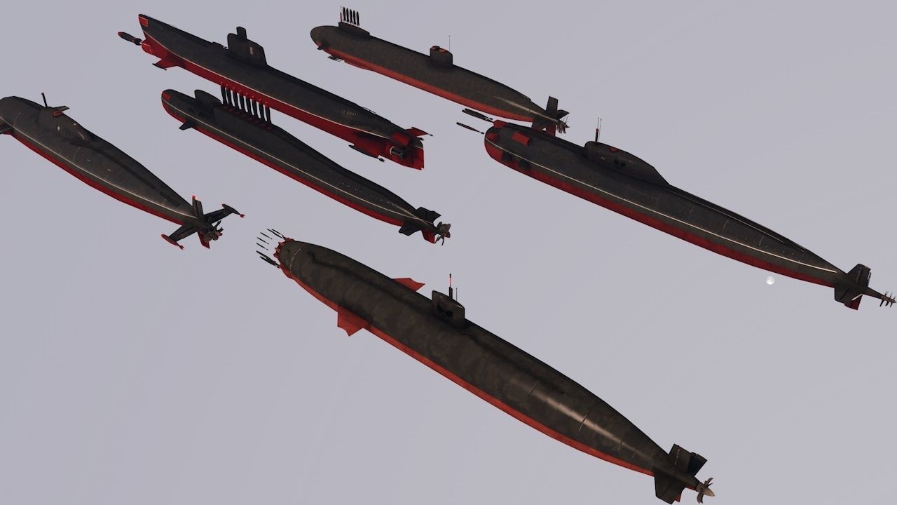 Pack Of 6 low poly game ready nuclear battle submarines  Low-poly 3D model_3