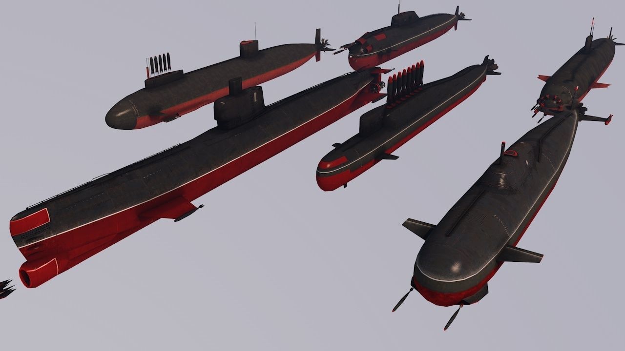Pack Of 6 low poly game ready nuclear battle submarines  Low-poly 3D model_4