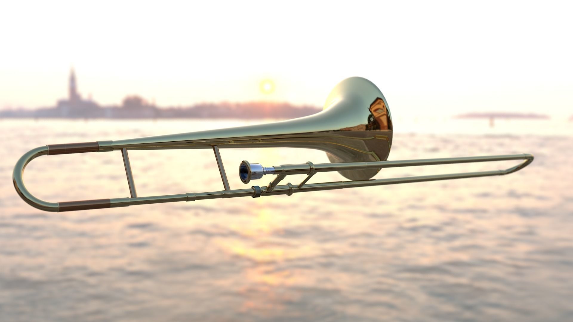 Trombone on water Low-poly 3D model_3