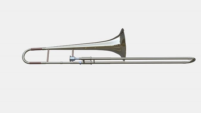 Gold Model trombone on water Low-poly 3D model