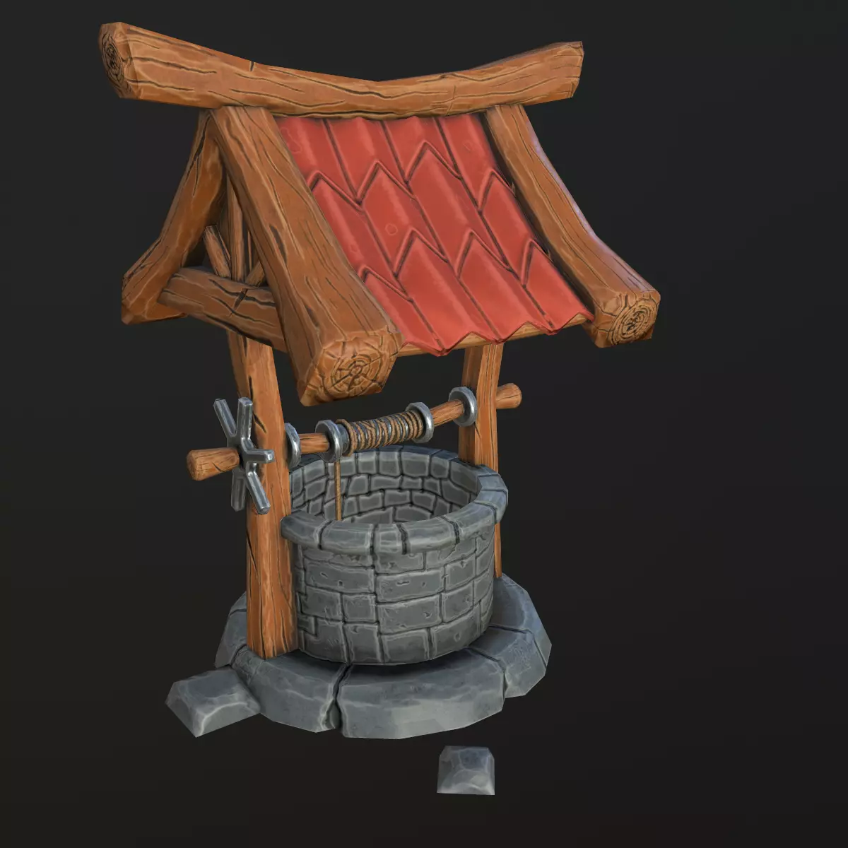 stylized well Low-poly 3D model_0