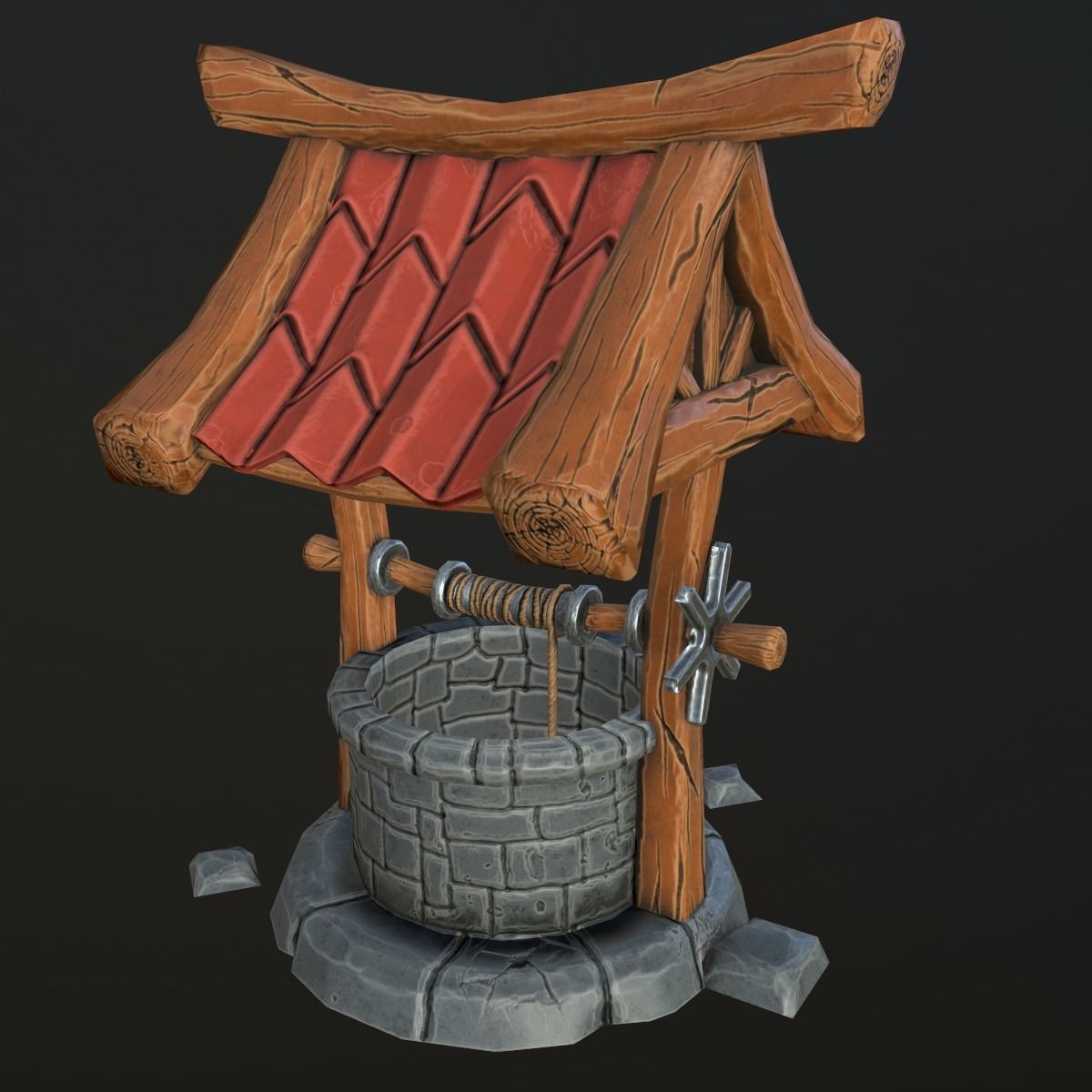 stylized well Low-poly 3D model_2