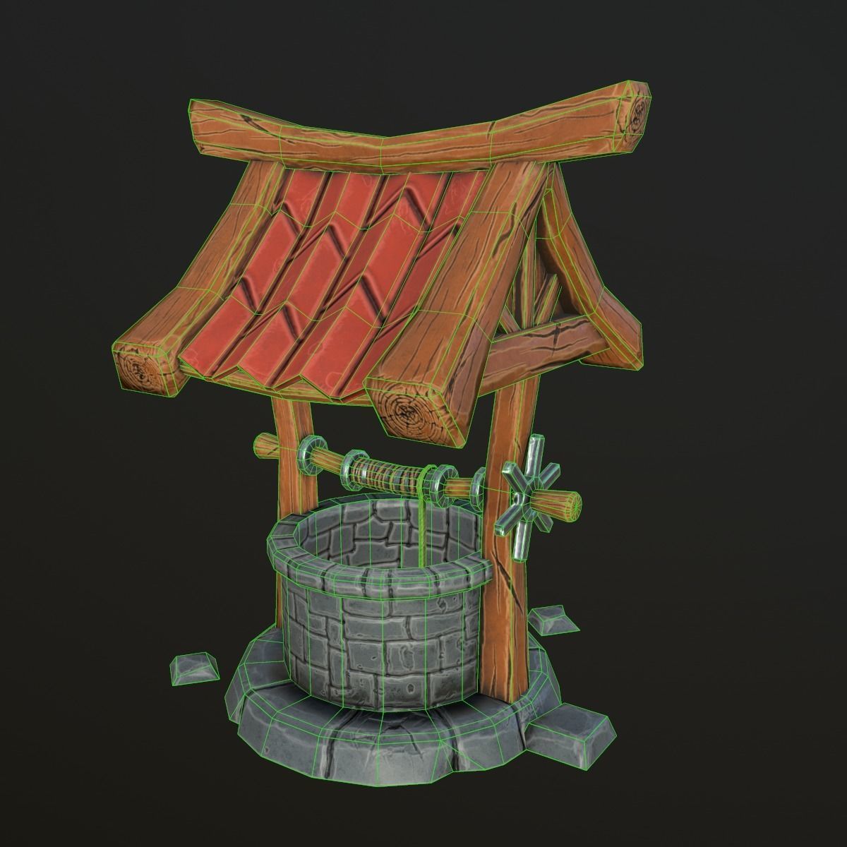 stylized well Low-poly 3D model_6