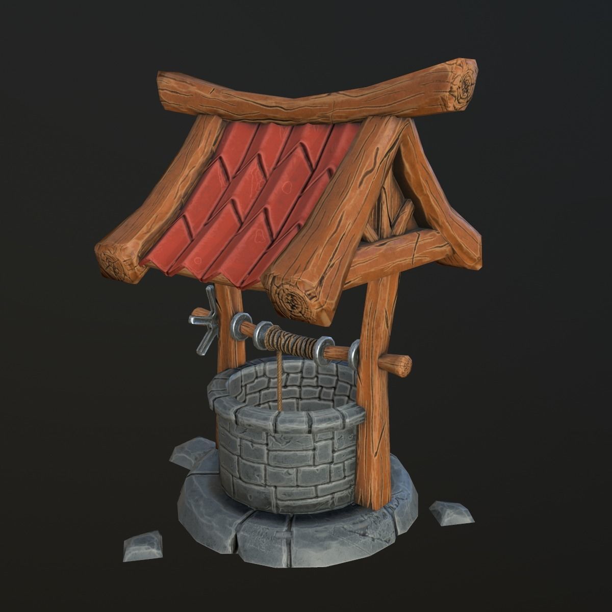 stylized well Low-poly 3D model_4
