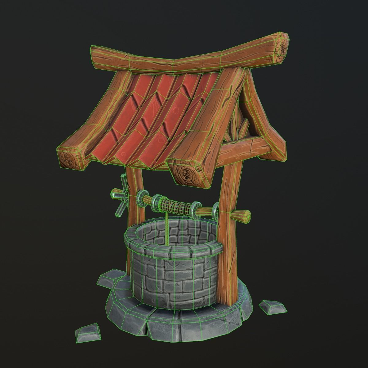 stylized well Low-poly 3D model_5