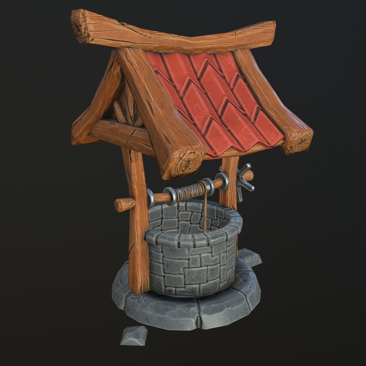 stylized well Low-poly 3D model_3