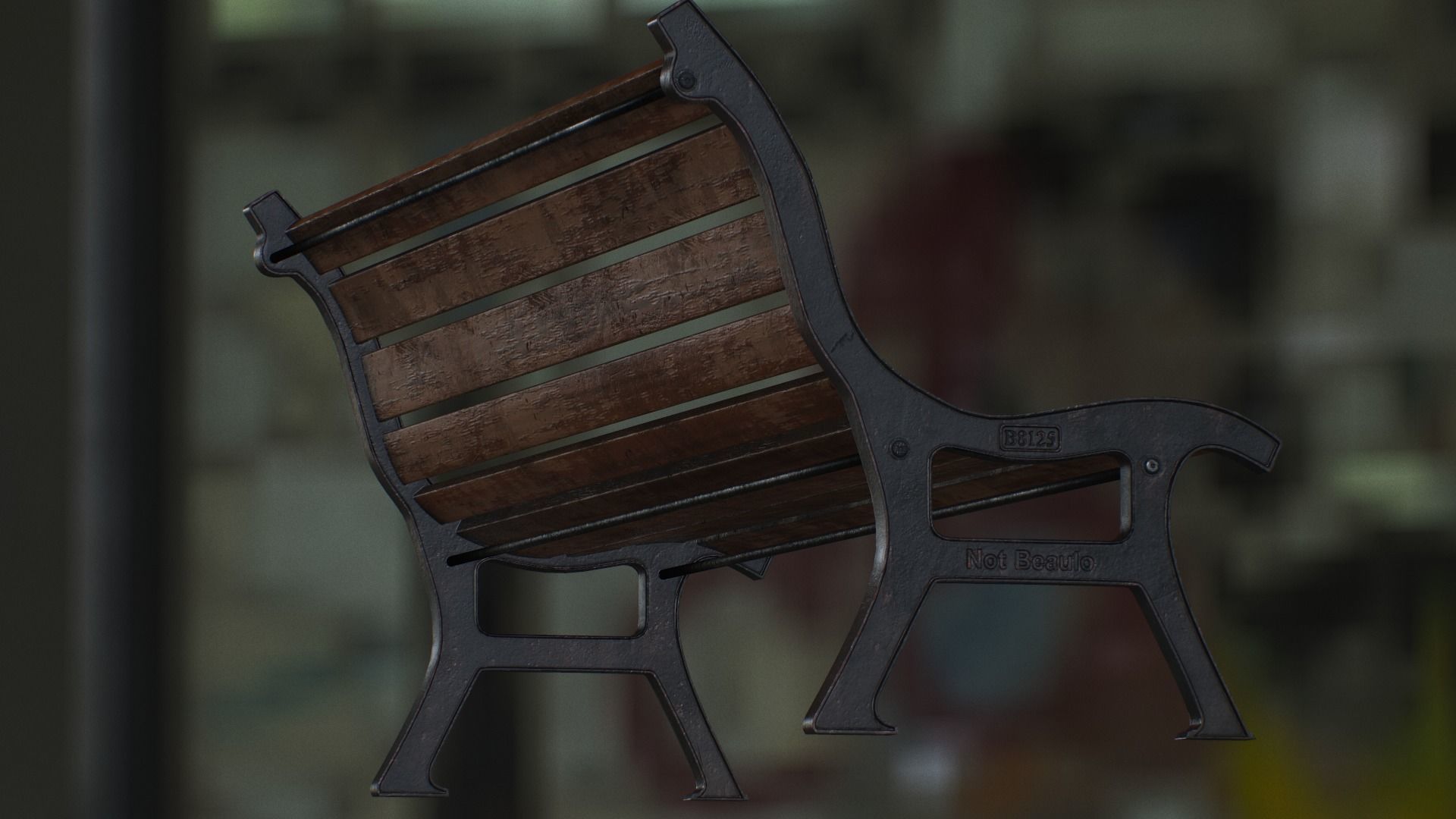 Bench skeleton on park Low-poly 3D model_10