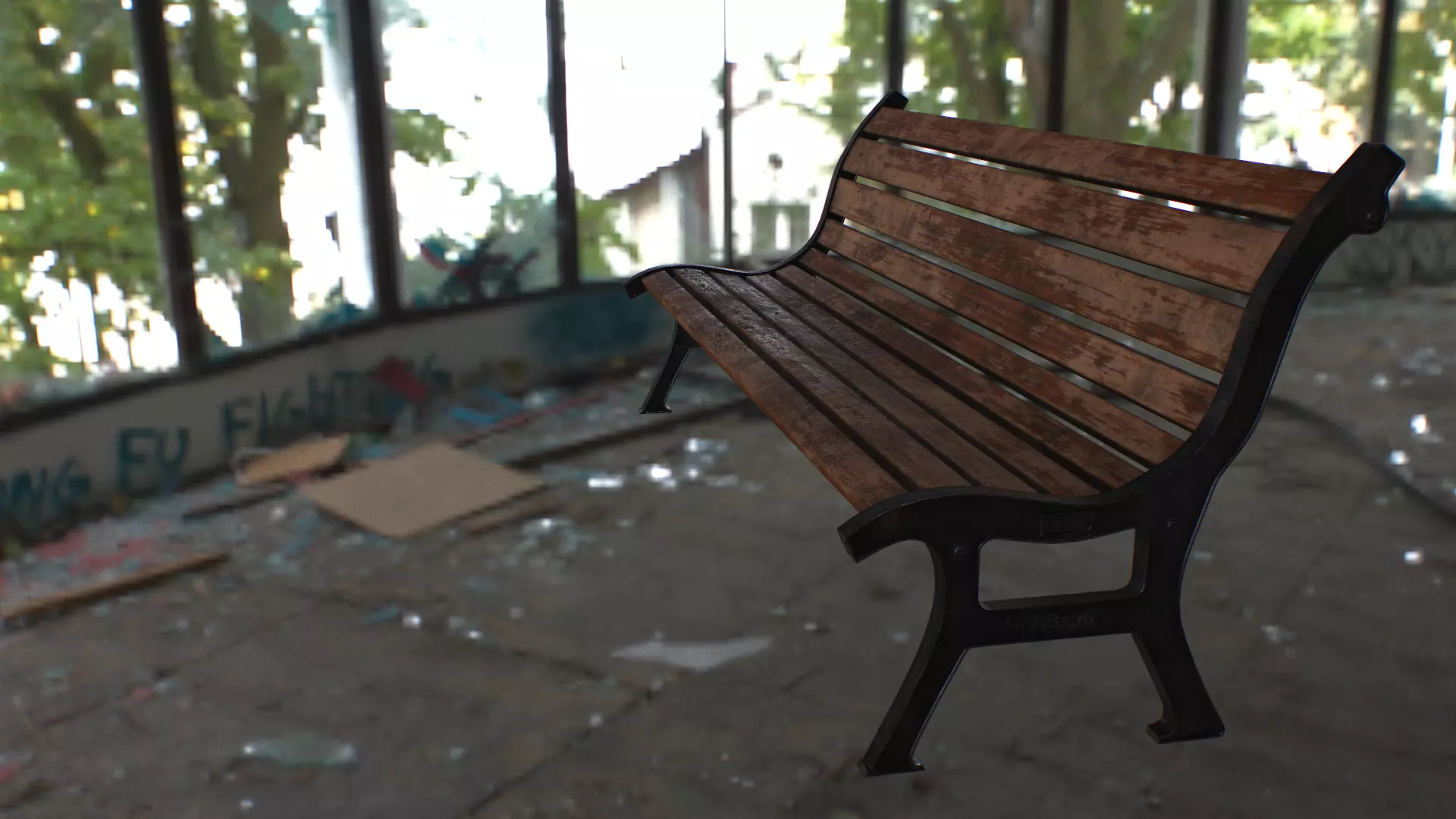 Bench skeleton on park Low-poly 3D model_0