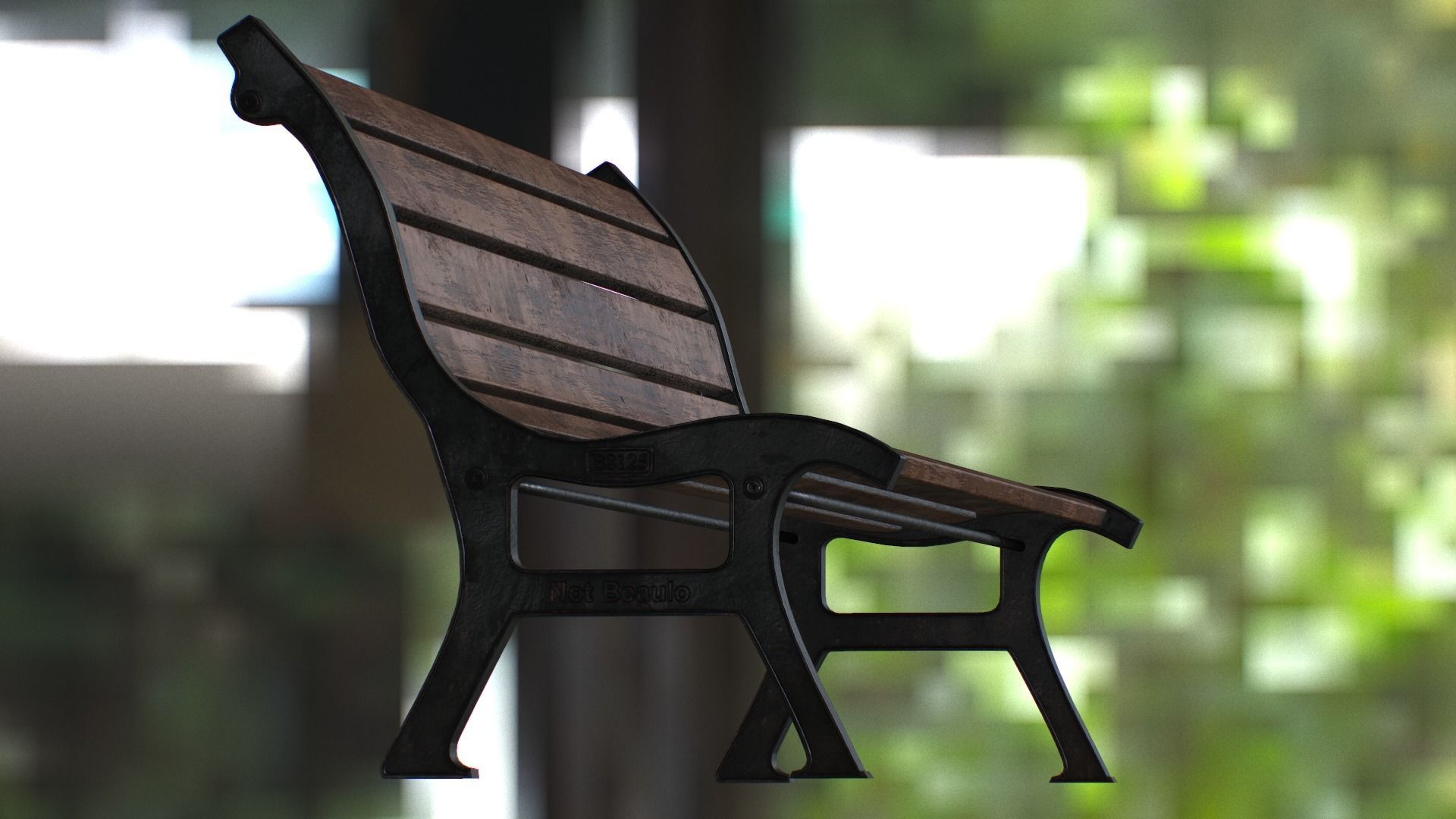 Bench skeleton on park Low-poly 3D model_9