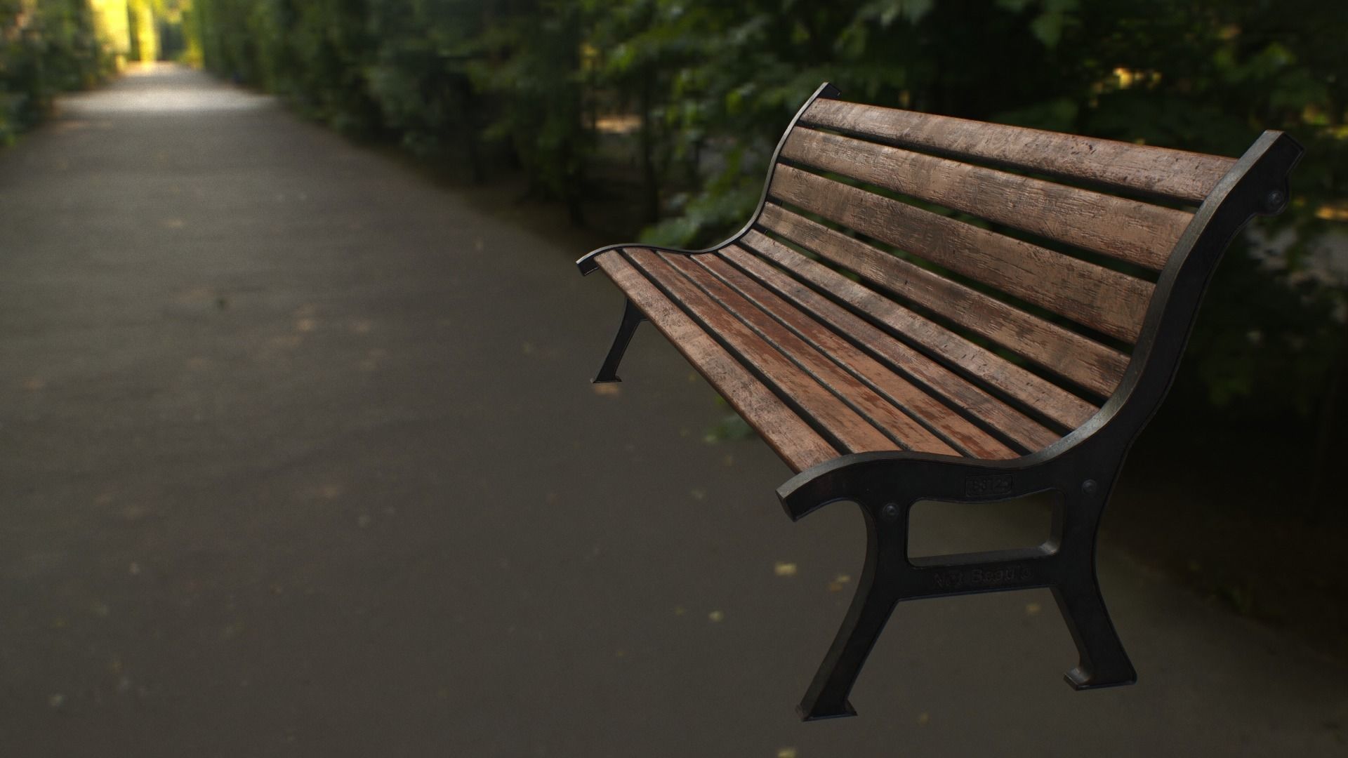 Bench skeleton on park Low-poly 3D model_6