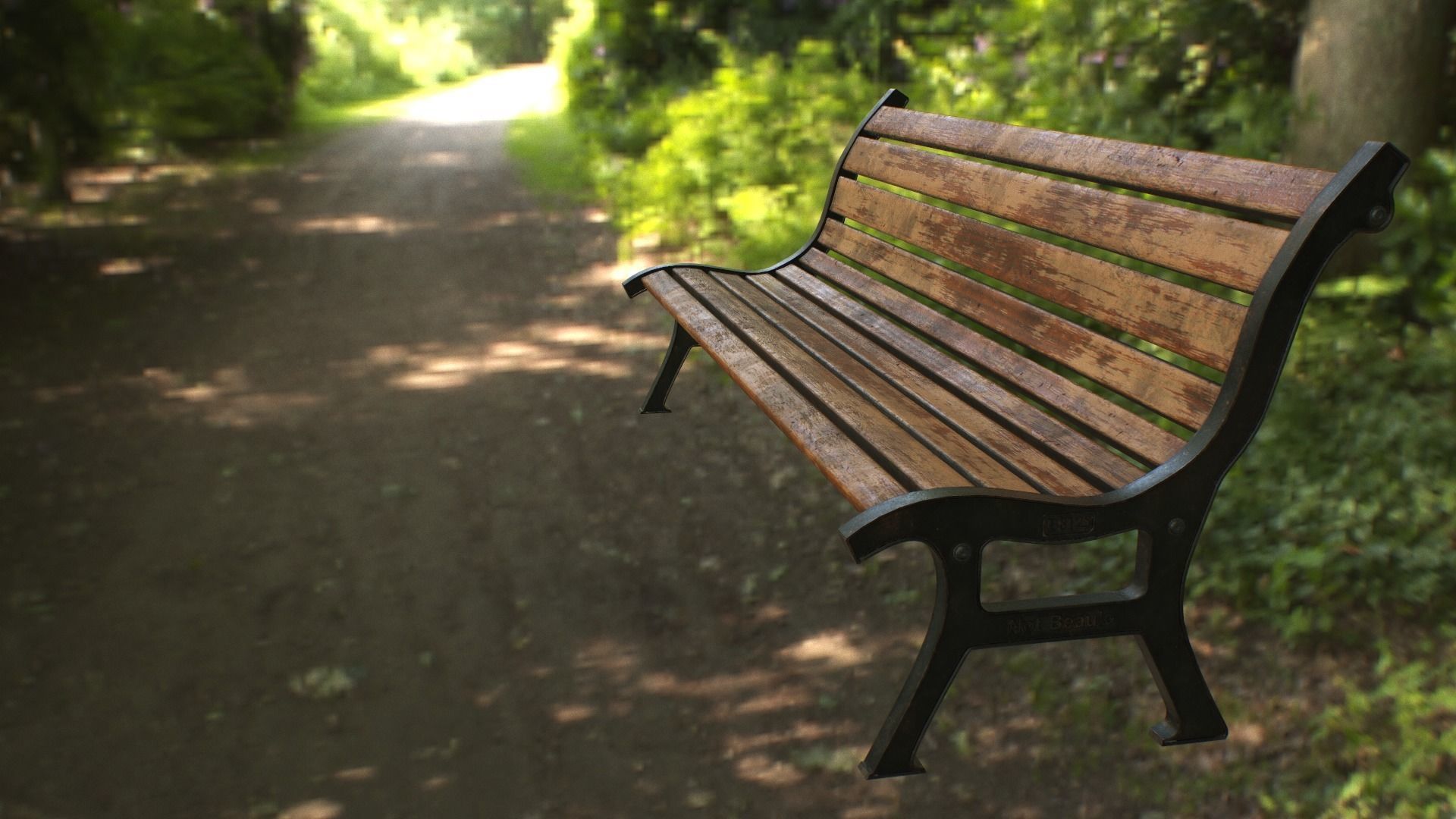Bench skeleton on park Low-poly 3D model_3