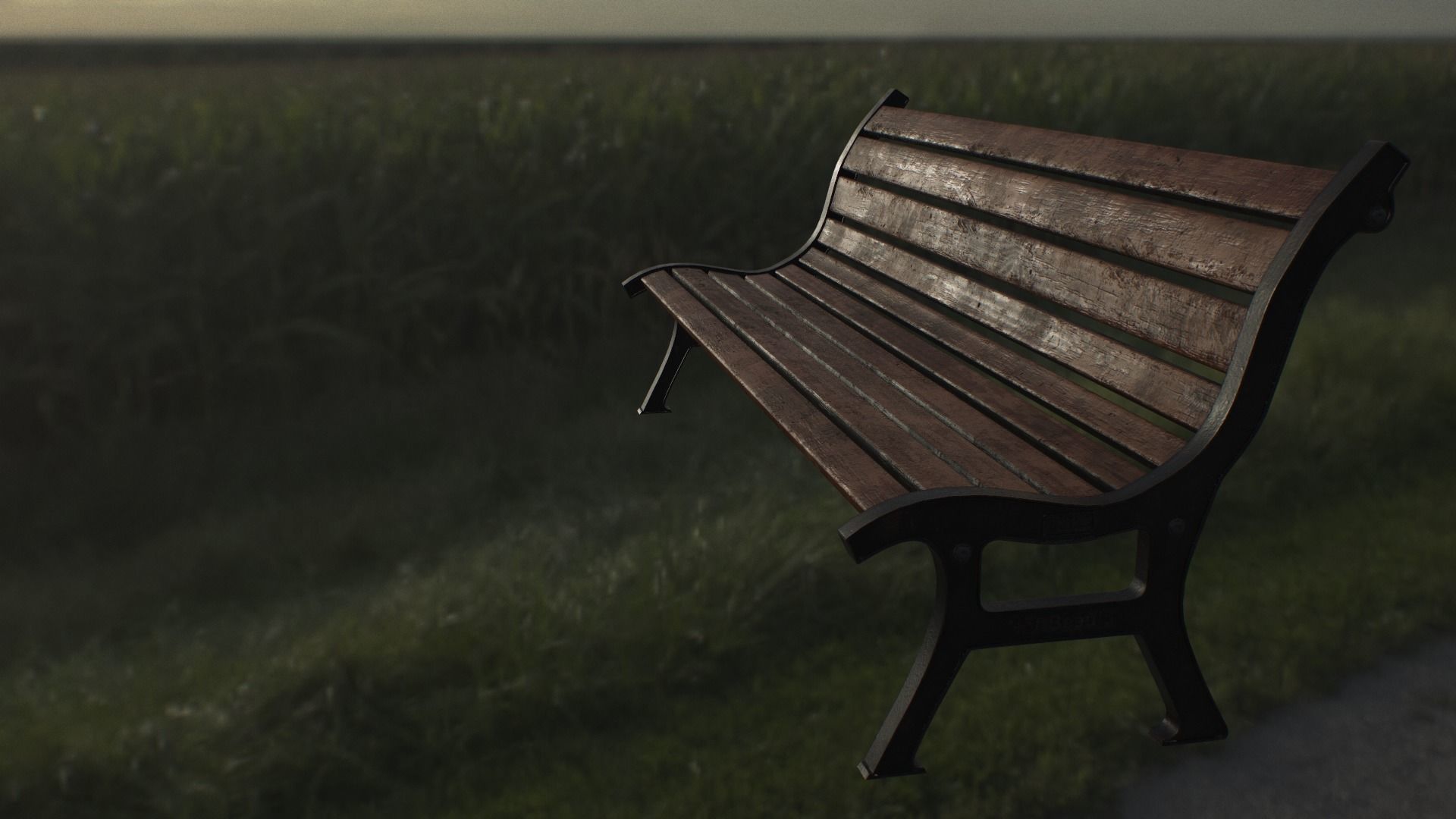Bench skeleton on park Low-poly 3D model_4