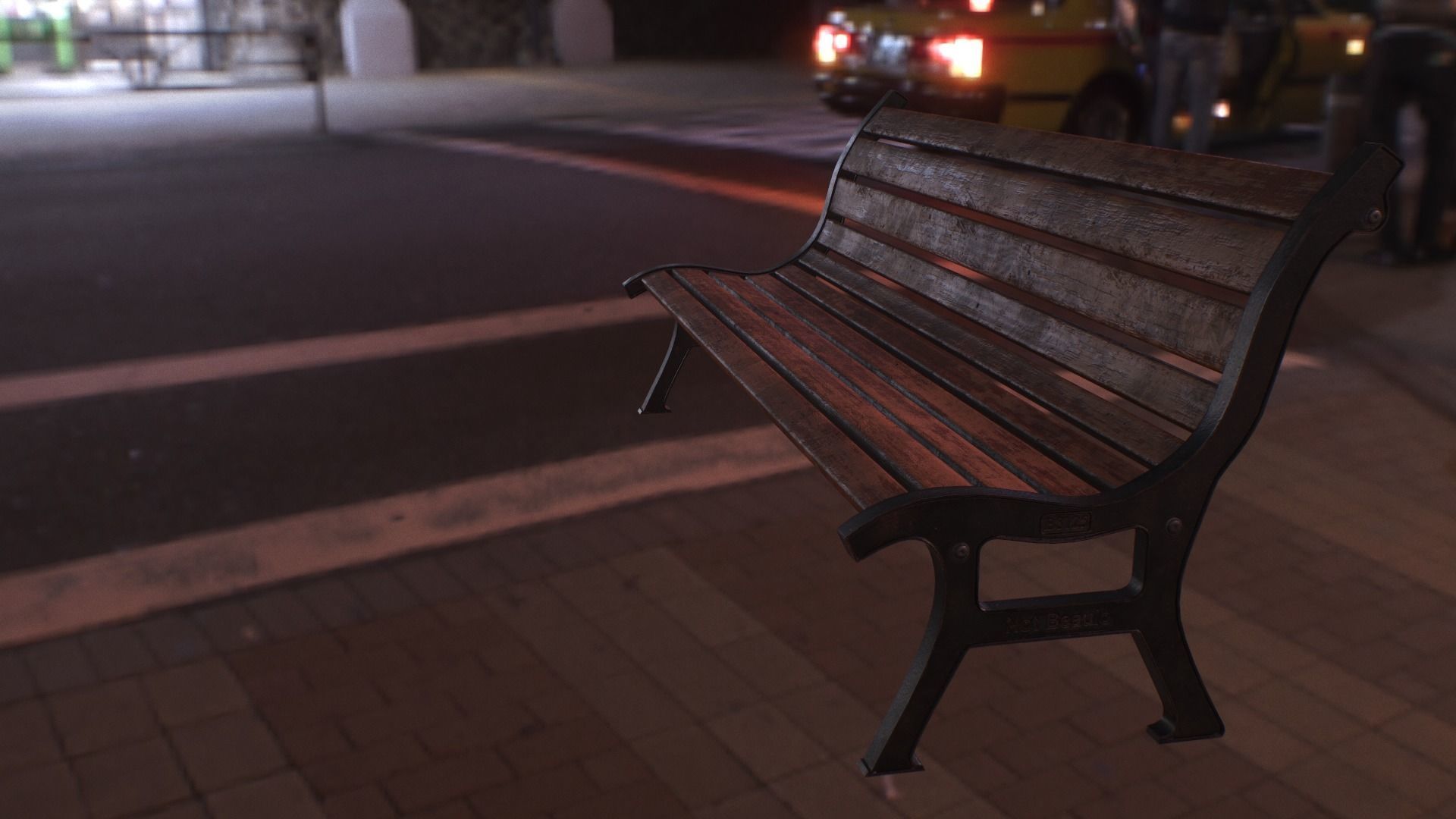 Bench skeleton on park Low-poly 3D model_2