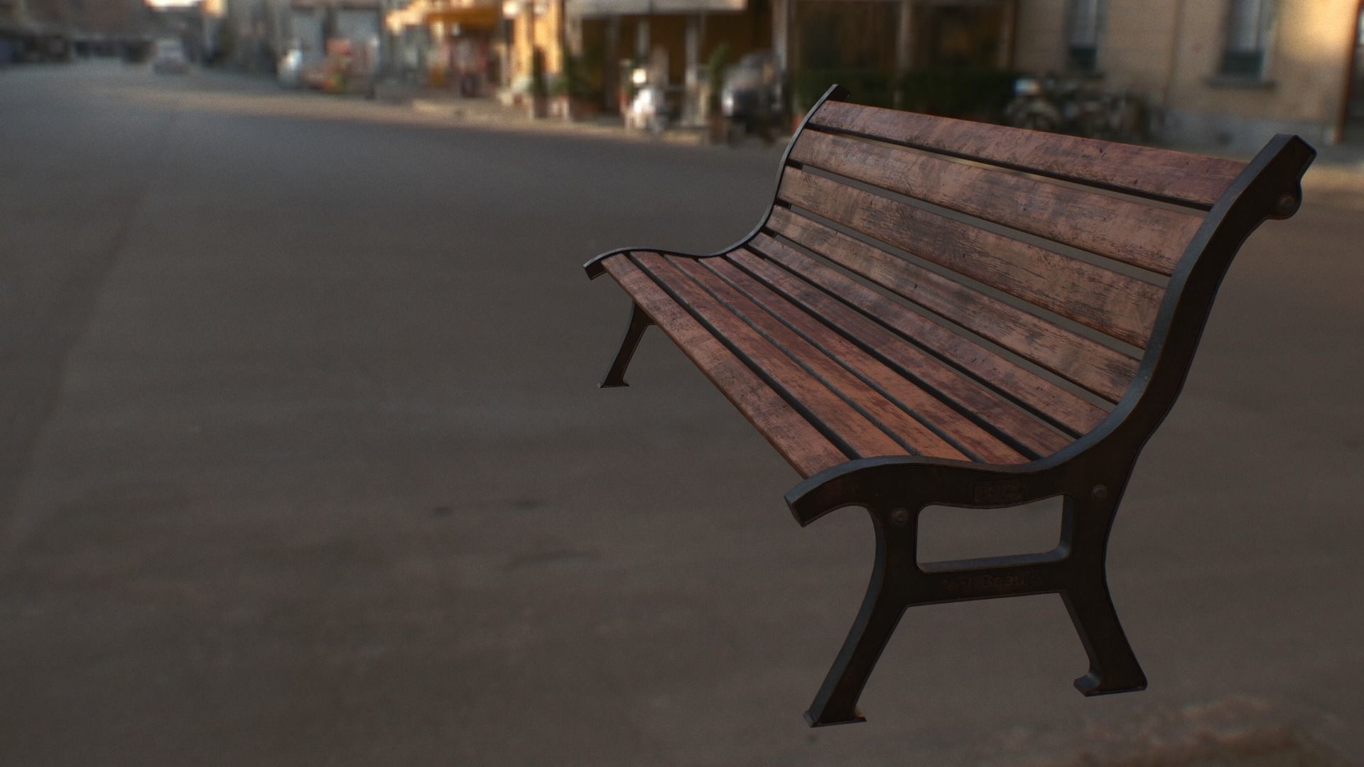 Bench skeleton on park Low-poly 3D model_5