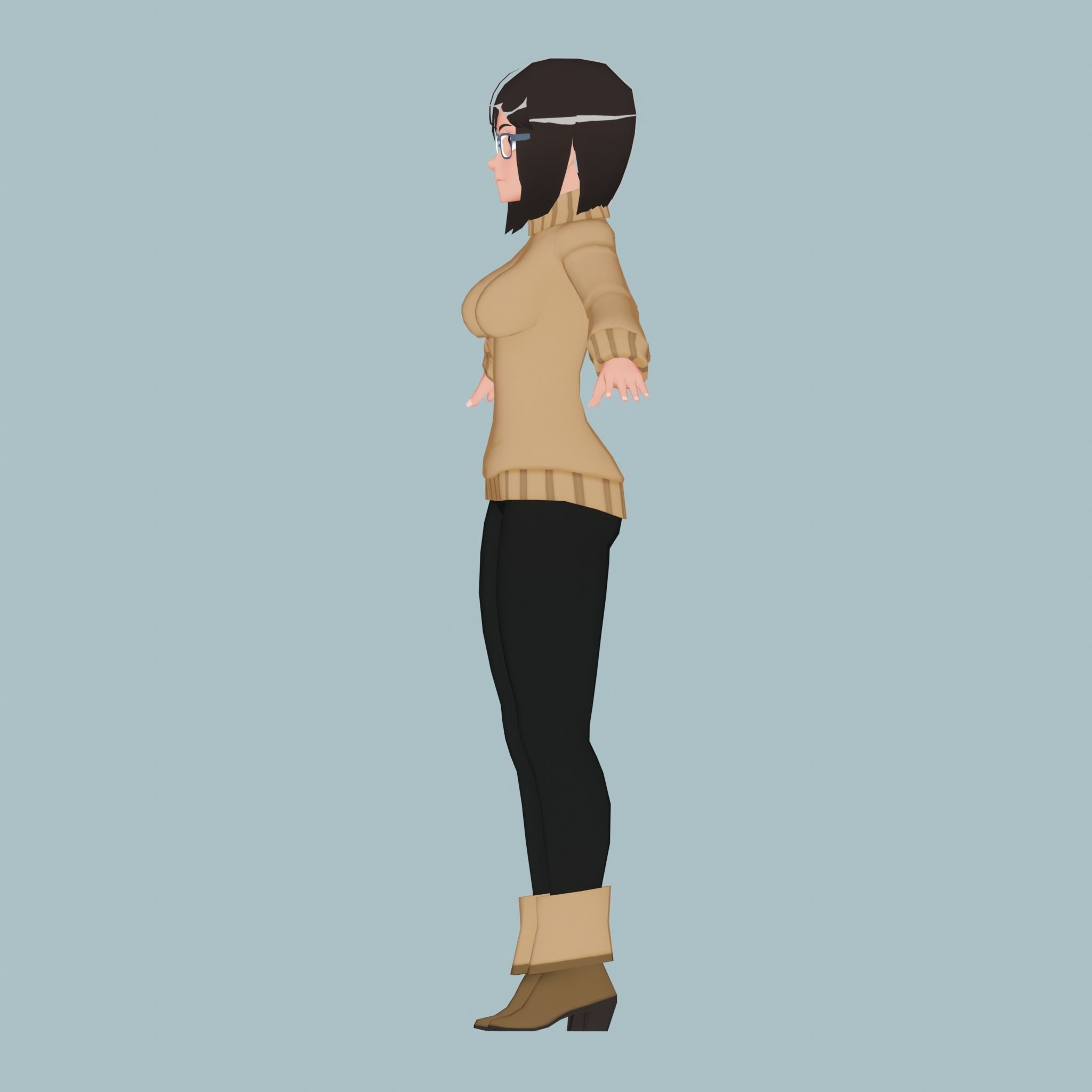 Polly - Low Poly Anime Character Free low-poly 3D model_4