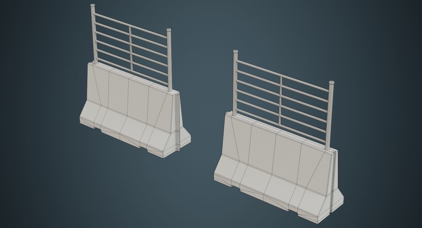 Concrete Barrier 2C Low-poly 3D model_5