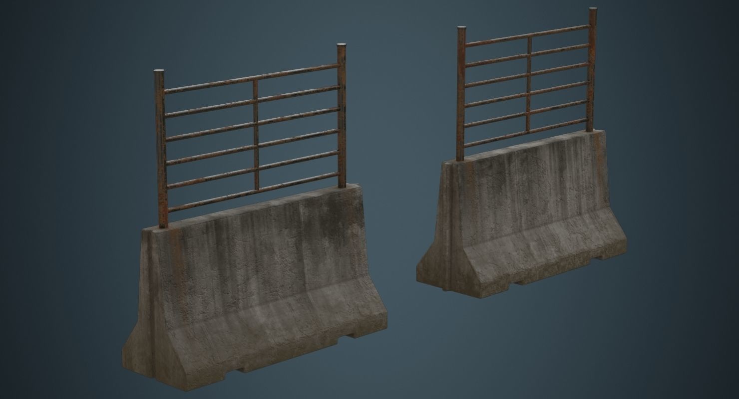 Concrete Barrier 2C Low-poly 3D model_1