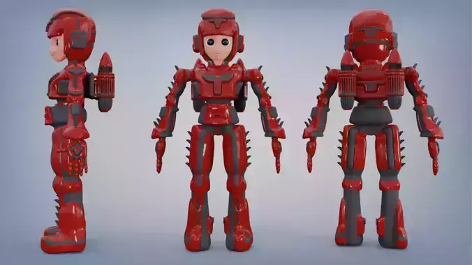 Space robot cartoon character Low-poly 3D model