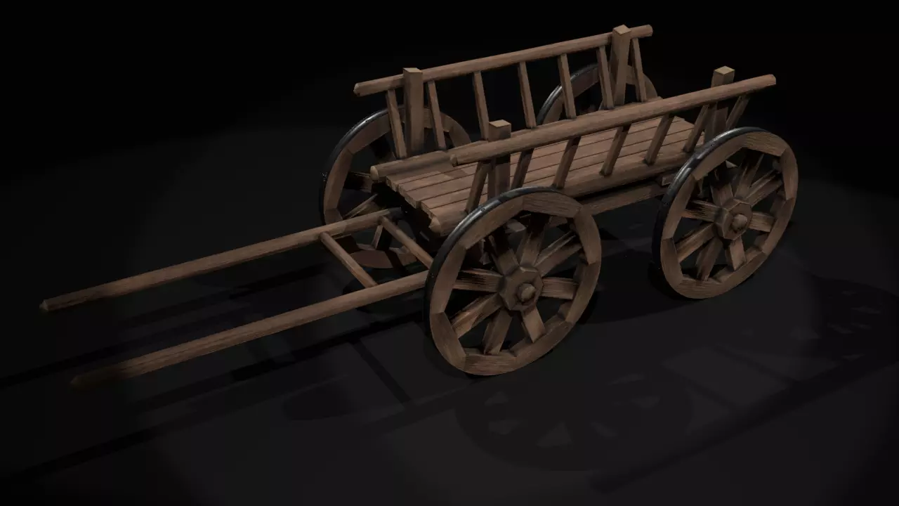 wooden cart Low-poly 3D model