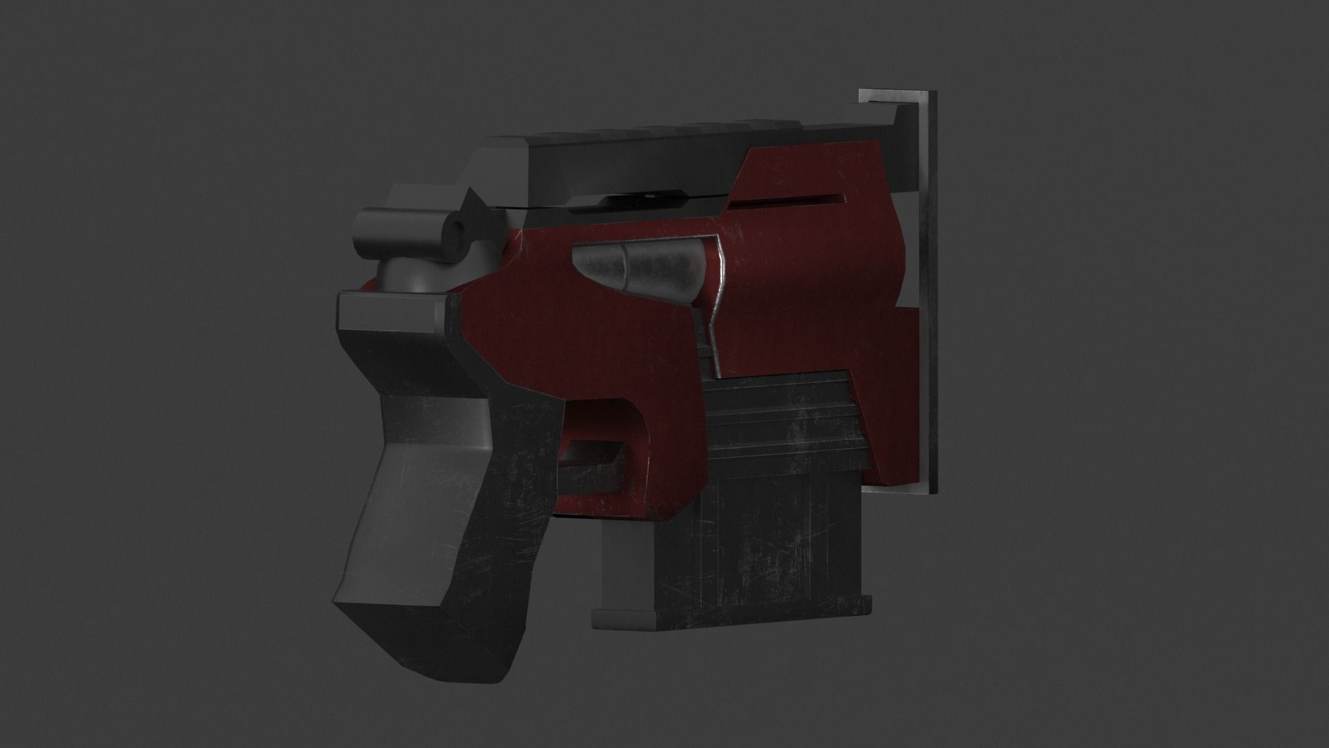 Simple used sci-fi pistol Low-poly 3D model_3
