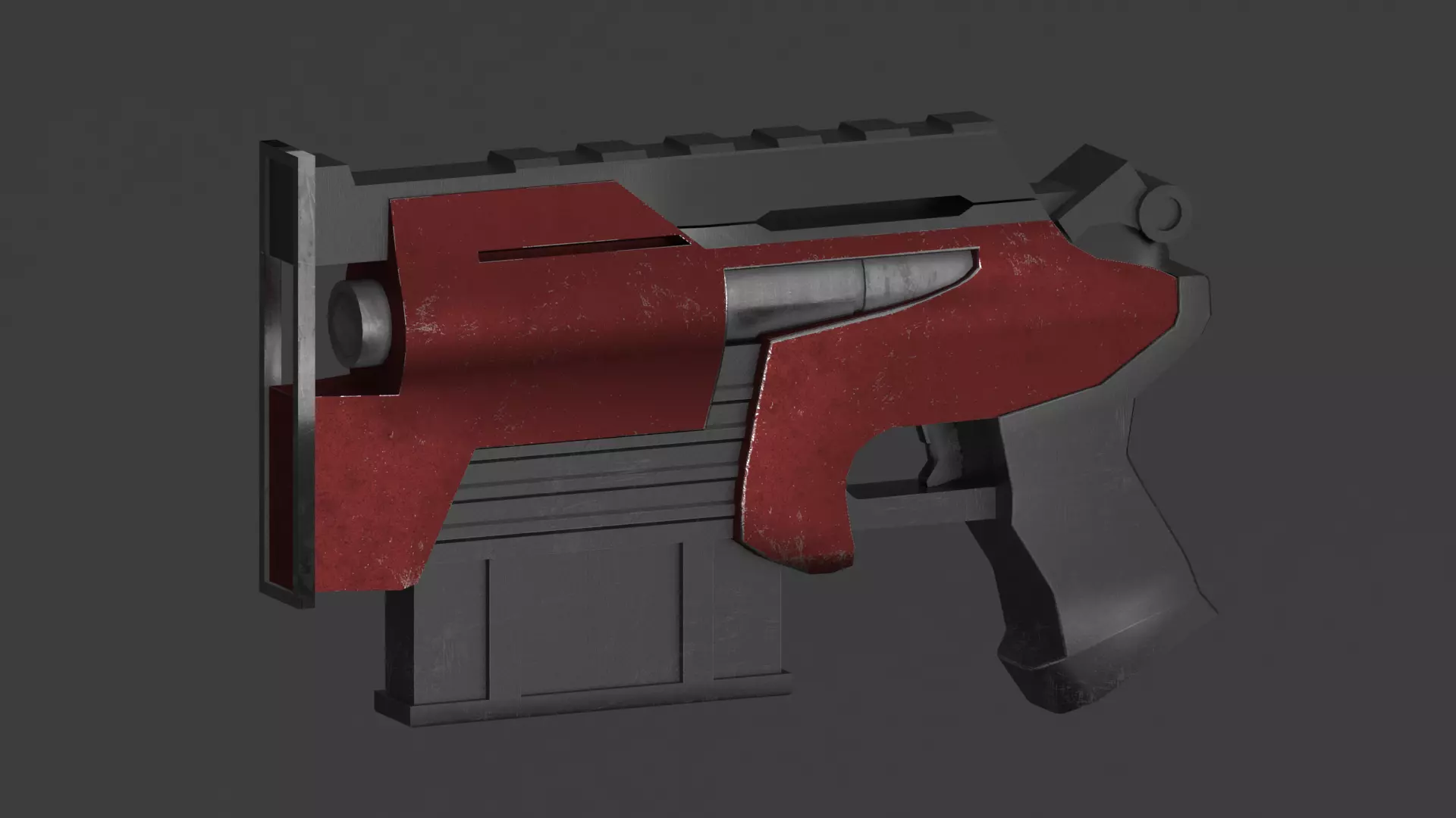 Simple used sci-fi pistol Low-poly 3D model_0