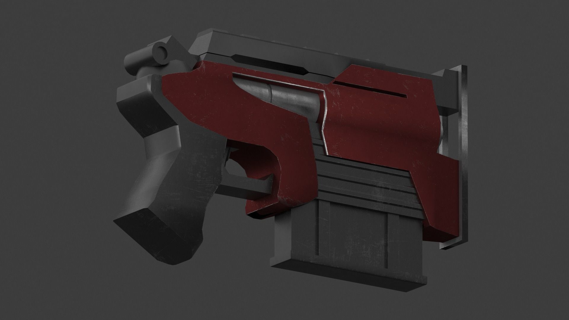 Simple used sci-fi pistol Low-poly 3D model_1