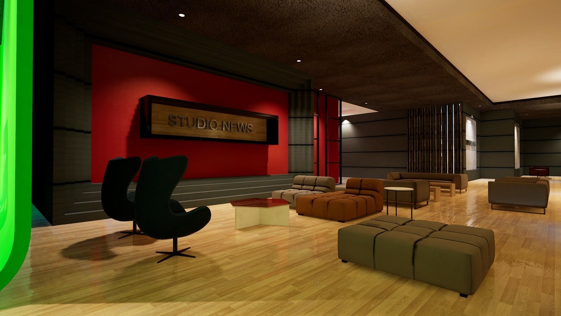 Virtual set television studio with lighting and circular table Low-poly 3D model_9