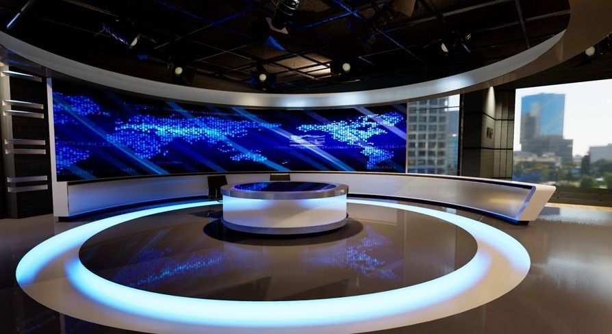 Virtual set television studio with lighting and circular table Low-poly 3D model_12