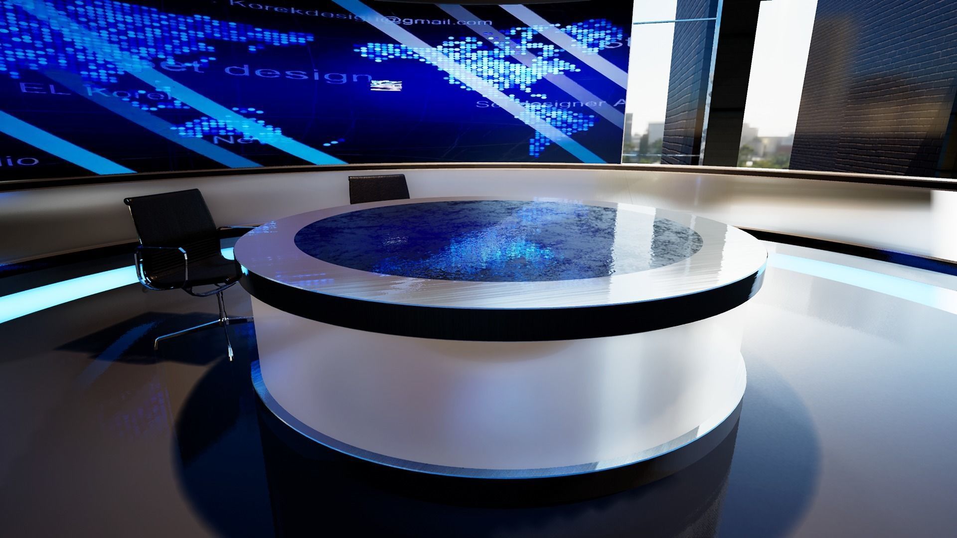 Virtual set television studio with lighting and circular table Low-poly 3D model_6