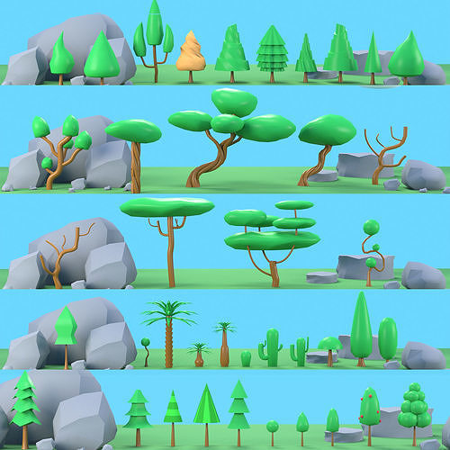 Trees Plants  rocks low poly Free low-poly 3D model