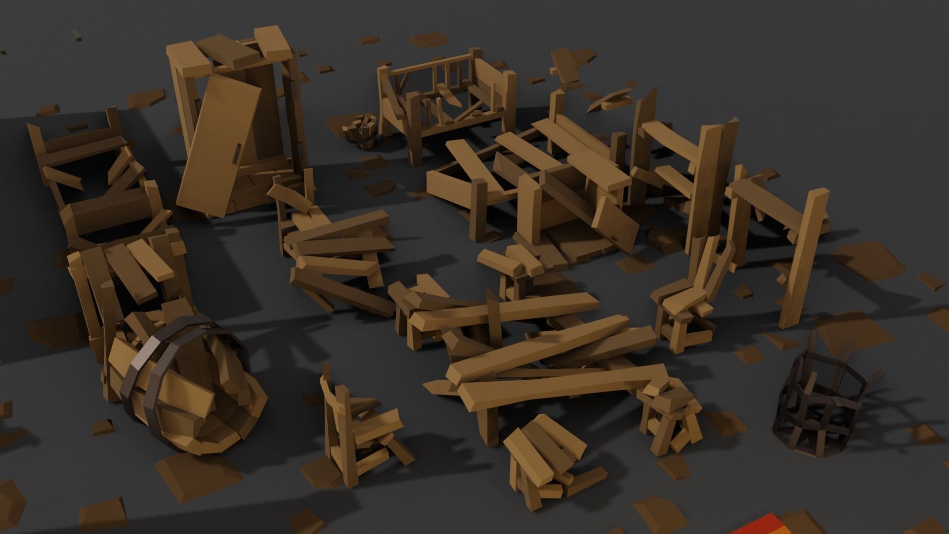 Low-Poly Pack 1 room with wooden furniture Low-poly 3D model_9