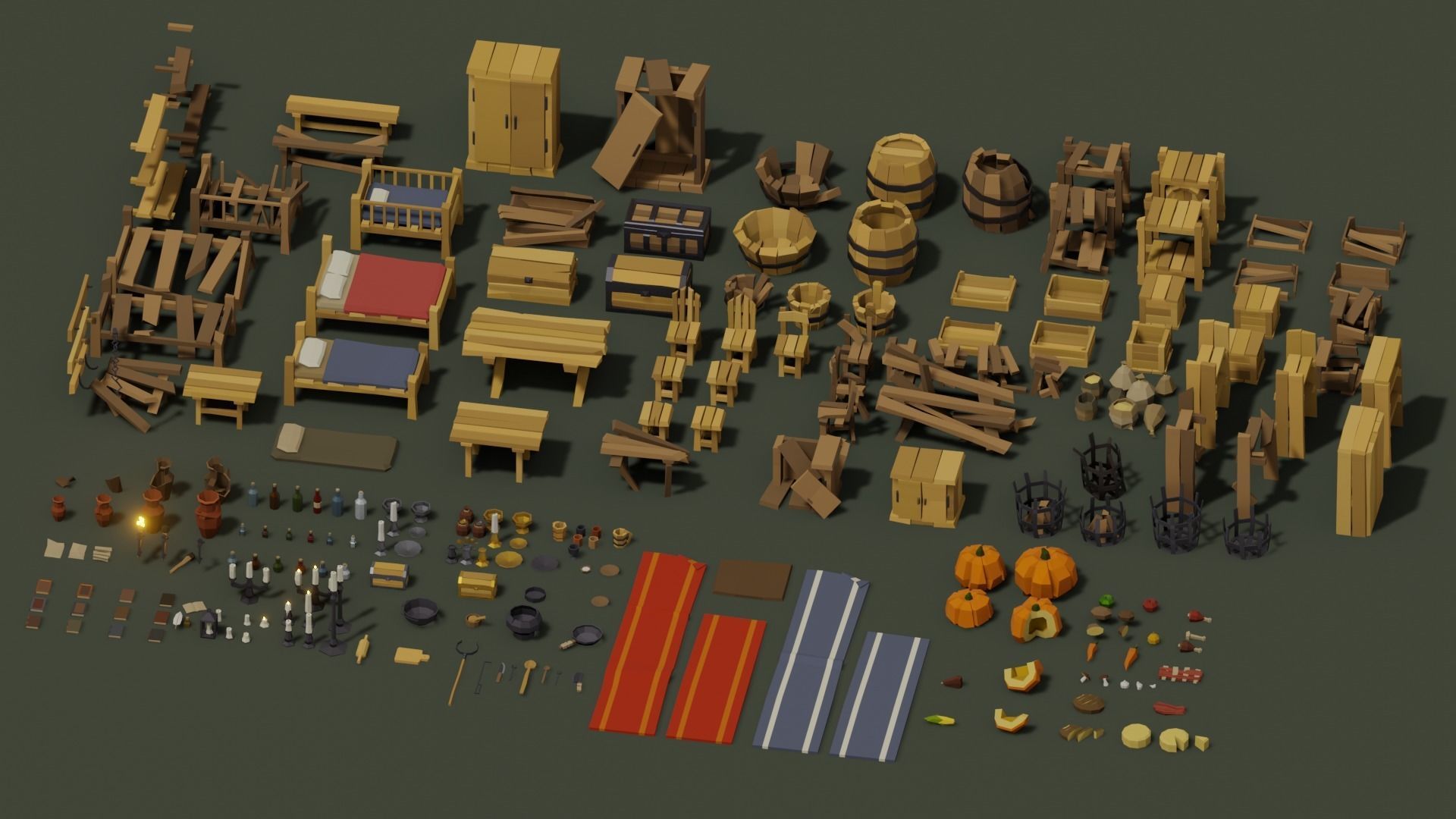 Low-Poly Pack 1 room with wooden furniture Low-poly 3D model_10