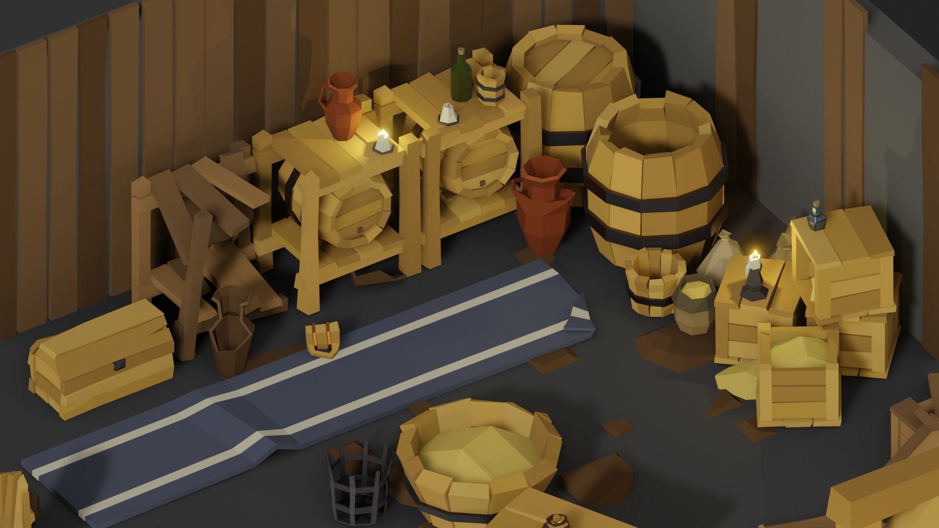 Low-Poly Pack 1 room with wooden furniture Low-poly 3D model_7