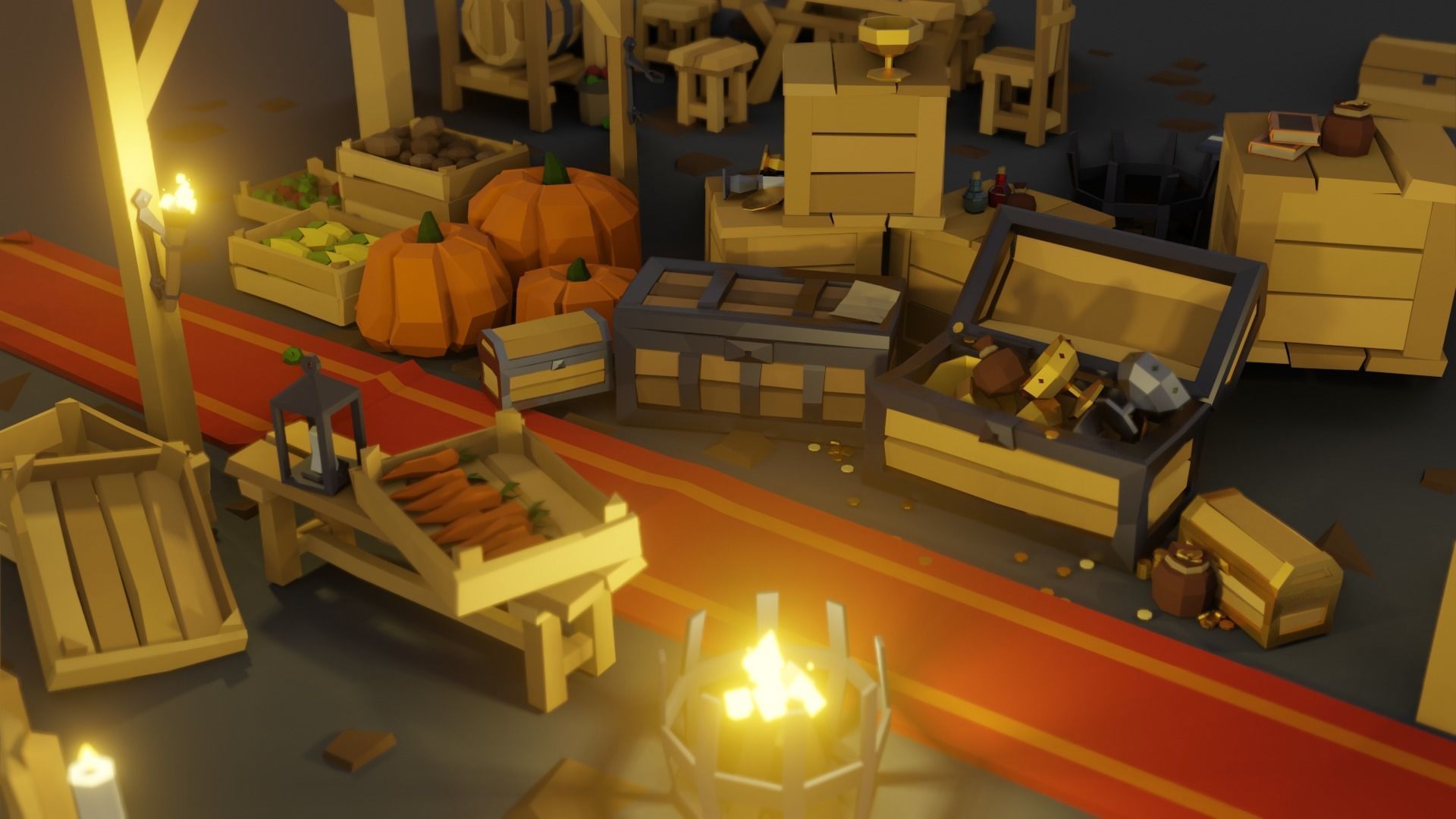 Low-Poly Pack 1 room with wooden furniture Low-poly 3D model_2